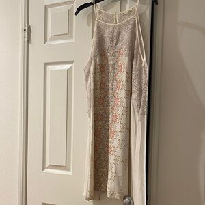Cream Embroidered Halter Slip Dress